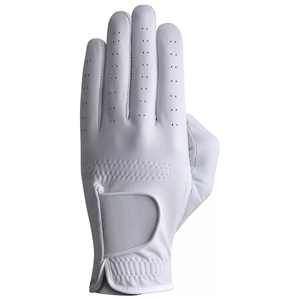 Gant de golf simple pour homme, main gauche, en cuir véritable, blanc et bleu marine, antidérapant, fermeture à pression, anti-UV, doigts entiers, sport - Product Image 1
