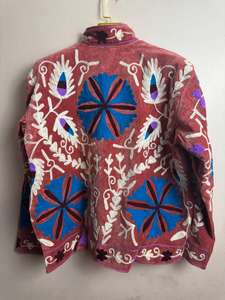 Boho Suzani Embroidered Jacket with Motif Tie <b>Dye</b> Cotton Handcrafted Statement Wear Festival Bohemian Outerwear - Product Image 4