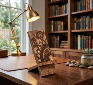 Wooden Dashboard Phone Stand Portable <b>Desk</b> Mount for Office and <b>Study</b> Natural Wooden Holder compatible with All Brands - Product Image 4