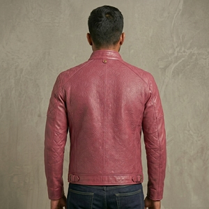<b>Men's</b> Pink PU Leather <b>Jacket</b> Stand Collar Quilted Embossed Design Zipper Closure Slim Fit Autumn Wear Leather <b>Jacket</b> With OEM - Product Image 2