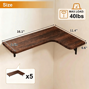 Set di 5 Mensole Angolari Galleggianti in Legno Rustico con Staffe Triangolari per Camera da Letto e Soggiorno - Product Image 2
