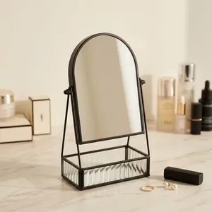 ARTISAN DESIGN Smart Vanity <b>Mirror</b> with Black Finish Modern Metal Tabletop Design Adjustable Desktop <b>Makeup</b> <b>Mirror</b> with Tray - Product Image 1