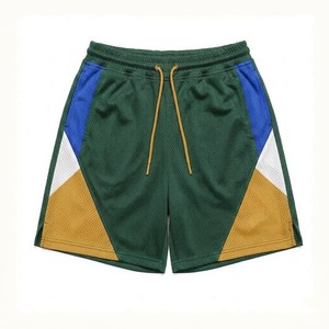 Shorts de basketball pour hommes, couleur vert foncé, blocs de couleur, en mesh respirant, séchage rapide, shorts d'entraînement athlétique, taille avec cordon de serrage, sport - Product Image 4