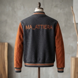 Veste pour homme Ma-attiera en laine et polyester, broderie de lettres, style preppy, coupe classique, col rabattu, automne - Product Image 2