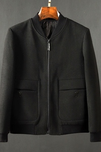 Wholesale Men's Woven Stand Collar Zipper Closure Wool Bomber <b>Jacket</b> Winter Solid Color Casual OEM Service - Product Image 2