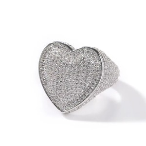 ZAWO HOUSE Luxury Diamond Moissanite Freshwater Pearl Heart <b>Ring</b> <b>Men</b> Women 14K Gold Plated Claw Setting Hip Hop Jewelry - Product Image 2