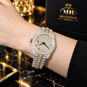 นาฬิกาควอตซ์หรูหราสำหรับทุกเพศ MB ETERNAL JEWELS ขนาด 38 มม. หน้าปัดเพชร สายสแตนเลส สตีล แสดงผลแบบอนาล็อก-ดิจิตอล ตัวเลขโรมัน ระบบอัตโนมัติ ใช้ได้ทุกวัน - Product Image 1