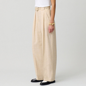Pantalones largos de cintura alta y pierna ancha de color sólido para mujer, pantalones casuales holgados de talla grande personalizados para mujer, pantalones de ajuste holgado de alta elasticidad para mujer - Product Image 2