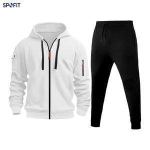 Men's Navy Blue Hooded Tracksuit Set Full <b>Zip</b> Sweatshirt Joggers Pants Solid Color Casual Autumn Wear Breathable Polyester - Product Image 2