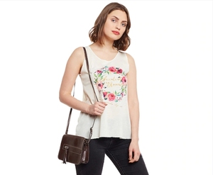 Débardeur sans manches pour femme à imprimé floral, col rond, décontracté, 100 % coton tricoté, respirant, avec logo sur le devant - Product Image 2