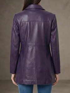 <b>Womens</b> Purple Lambskin Leather Car <b>Coat</b> Long Length Button Front Outerwear - Product Image 2