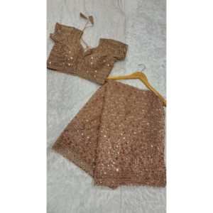 Sari de fiesta para mujer de diseñador con secuencia y conjunto de trabajo Dori - Product Image 3