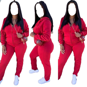 Ensemble de survêtement noir à capuche pour femmes grandes tailles, fermeture éclair intégrale, couleur unie, pantalon de survêtement décontracté, tenue d'automne - Product Image 5