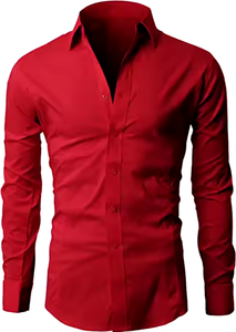 <b>Men's</b> <b>Red</b> Solid Color <b>Long</b> <b>Sleeve</b> Italian Style Formal Dress <b>Shirt</b> Turn-down Collar 100% Cotton Poplin Fabric Spring Wear - Product Image 4