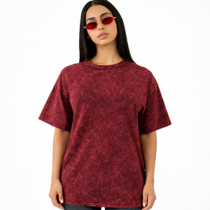 Fabrication OEM sur mesure, T-shirts unisexes en coton French Terry délavé à l'acide, 220g, grammage lourd, respirants, avec applications perforées - Product Image 2