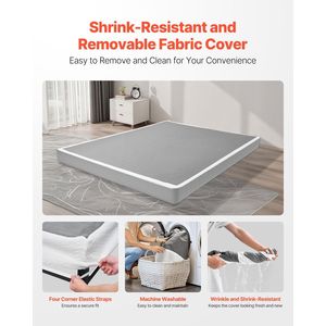 Heavy Duty <b>Queen</b> Size Metal Bed Frame Washable Fabric Cloth 4 <b>Mattress</b> Foundation 3500 Lbs Max Weight Capacity Easy Assembly - Product Image 4