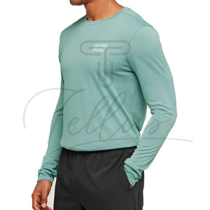 Nouveau T-shirt à manches longues pour homme en polyester/coton tissé respirant, col rond, uni, pour un usage quotidien - Product Image 5
