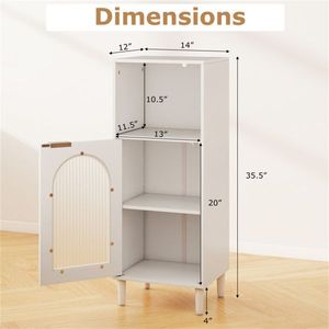 <b>White</b> Wood Bathroom Floor <b>Cabinet</b> with Adjustable Shelf and Tempered Glass Wavy Door Side <b>Storage</b> Organizer and Metal Accents - Product Image 4