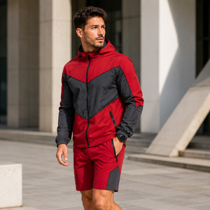 Conjunto de Chaqueta Cortavientos y Pantalones Cortos de Poliéster para Hombre, Marca Privada, Impermeable, Ligero, Ropa Deportiva de Verano, Fabricante OEM - Product Image 4