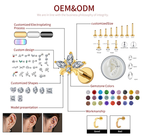 Orecchino a cerchio segmentato con cerniera in titanio ASTM F136 16G con zirconi a goccia di granato, per piercing Daith, Septum e Naso - Product Image 6