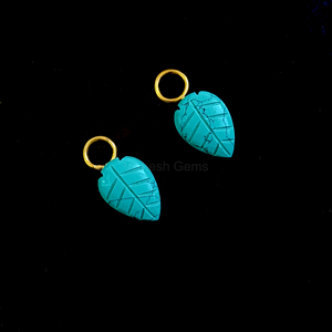 Blue Turquoise Leaf Carved Gemstone <b>Charm</b> Pendant 925 Sterling <b>Silver</b> Gold Plated Jewelry Turquoise Necklace Pendant Wholesale - Product Image 2