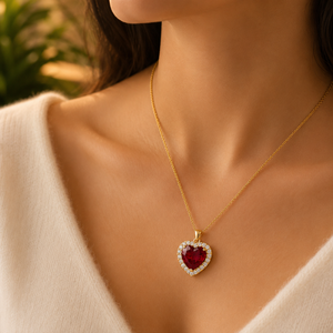 Heart Shape <b>Ruby</b> Gemstone Pendant 18K Rose Gold Plated Charm <b>Necklace</b> Halo Moissanite Valentine Day Gift - Product Image 6