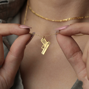 Solid 925 Sterling <b>Silver</b> 14k Gold Plated Minimalist Pistol Charm Pendant <b>Necklace</b> Gun Trendy Edgy Fine Chains Women <b>Necklace</b> - Product Image 1