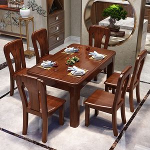 Luxury Eco-Friendly Handcrafted Solid Wood 6 Seater Modern Dining <b>Table</b> Set with Premium <b>Walnut</b> Finish Rectangular Design - Product Image 1