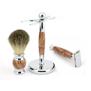 <b>Shaving</b> Set Pure Badger Hair Men's <b>Shaving</b> <b>Kit</b> Beard Grooming Set with Twin Blade Razor Stand Bowl Leather Professional Quality - Product Image 2