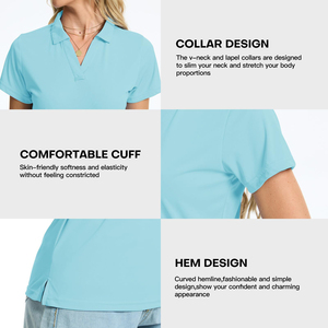 High V Neck Shape <b>Womens</b> Polo Shirts Short Sleeve Ribbed Knit Fashion Top For Lady Autumn Piece Slim Fit Stretchable Clothing - Product Image 2