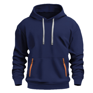 Sweat-shirt à capuche noir pour homme avec poches jaune fluo, coupe classique, style décontracté, en tissu polaire, idéal pour l'hiver, anti-boulochage, respirant - Product Image 4