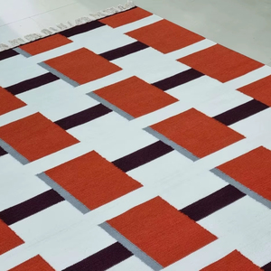 Handwoven Kilim <b>Rug</b> Orange White Geometric Pattern Flatweave Area <b>Rug</b> - Product Image 4