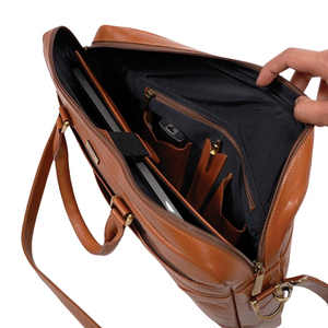 Sacoche d'ordinateur portable classique en cuir, sac à bandoulière, durable, pour le bureau, couleur beige - Product Image 5