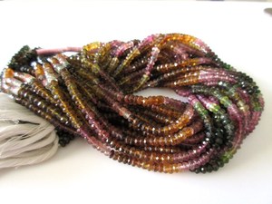 ลูกปัดพลอยทัวร์มาลีนธรรมชาติทรงรอนเดลเหลี่ยมเพชรพลอย สีเขียวชมพู สำหรับทำเครื่องประดับ - Product Image 3