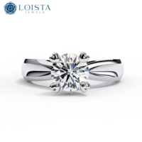 Anillo de Compromiso para Mujer con Diamante Redondo de Laboratorio de 18k, Corte Excelente, Claridad VS1, Color E, Diamante Sintético, Oro AU750