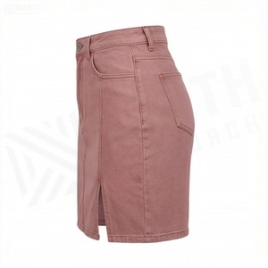 กระโปรงยีนส์เอวสูงทรงดินสอสำหรับผู้หญิง มีกระเป๋า สีพื้น สไตล์ลำลอง - Product Image 3
