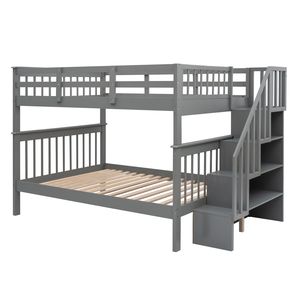 Letto a castello matrimoniale con contenitore e sponda di protezione grigia per camera da letto o dormitorio, ideale per l'uso con scale - Product Image 4