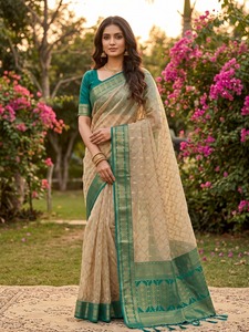 Sari de Tela de Algodón Suave - Estilo Indio/Pakistaní Moderno con Bordado Intenso para Baile de Graduación/Fiesta/Diwali - Product Image 4