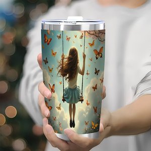 20oz <b>Double</b> <b>Wall</b> Stainless Steel Tumbler With Butterfly Girl Swing Design Portable Travel <b>Mug</b> - Product Image 3
