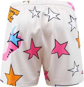 Sceto Pantalones cortos de baloncesto para hombre con estampado de estrellas y diseño de pelota, pantalones cortos deportivos transpirables con cordón, 100% poliéster - Product Image 5