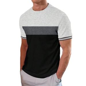 <b>Men's</b> Short Sleeve O-Neck Color Blocked <b>T</b>-<b>Shirt</b> Contrast Trim Regular Fit Knitted Casual <b>Striped</b> 100% Cotton Breathable - Product Image 1