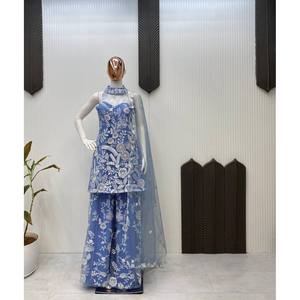 Ensemble de vêtements de soirée fantaisie pour femmes avec beau haut Dupatta et plazzo - Product Image 3