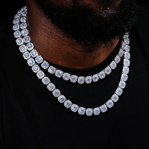 Chaîne Tennis Hiphop en Argent 925 Plaqué Or Blanc 6mm avec Diamants Ronds et Moissanite VVS - Product Image 2