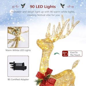 Pre-illuminato 90 luci LED a prova di intemperie 4ft slitta Santa renna ornamento di natale illuminato per interni/esterni decorazione per la casa Zip - Product Image 4