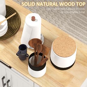 Carrello da Cucina Moderno Bianco con Piano in Legno Naturale, Cassetti Regolabili, Portasciugamani, Mobile Ecologico in Quercia, MDF e Marmo - Product Image 5