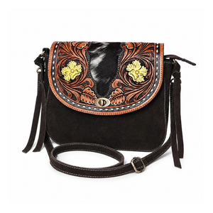 Hand Tooled Hair On Cowhide Genuine Leather Women's Crossbody Bag Western Floral Flap Shoulder <b>Purse</b> Handmade Vintage Travel Bag - Product Image 1
