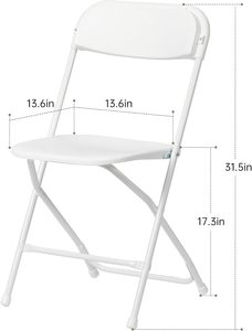 Silla plegable moderna ligera de metal blanco apilable para interior/exterior para pícnics fiestas jardines o playas - Product Image 4