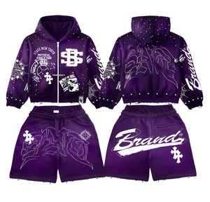 Custom <b>Knitted</b> Polyester/Cotton Quick Dry Sweatsuit Track Short <b>Set</b> Summer Two Piece Windbreaker Tracksuit Hoodie <b>Sets</b> Men - Product Image 2