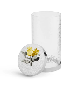 Round Glass Food Container With Lid Handcrafted Minimalist Design Silver Leaves Gold Pomegranate Pattern <b>Storage</b> Jar For Home - Product Image 1