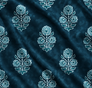 Tela floral acuarela para niñas, viscosa rayón premium, material de vestido suave y fresco, estampado digital turquesa orgánico. - Product Image 3
